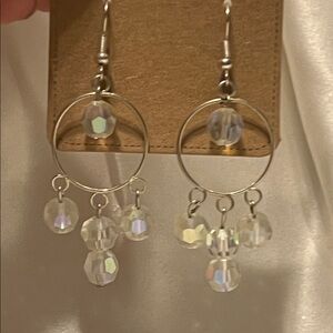Elegant Iridescent Beaded Silver Dangle Earrings